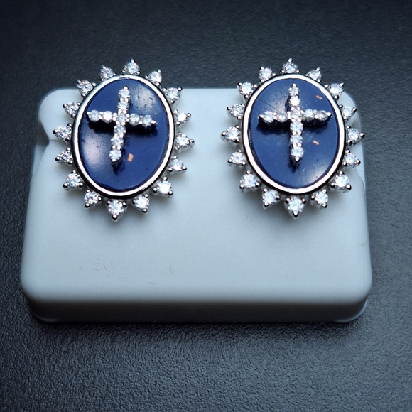 Moissanite Jewelry - Natural Lapis Lazuli 925 Sterling Silver 1.50ctw Moissanite Diamond Earrings